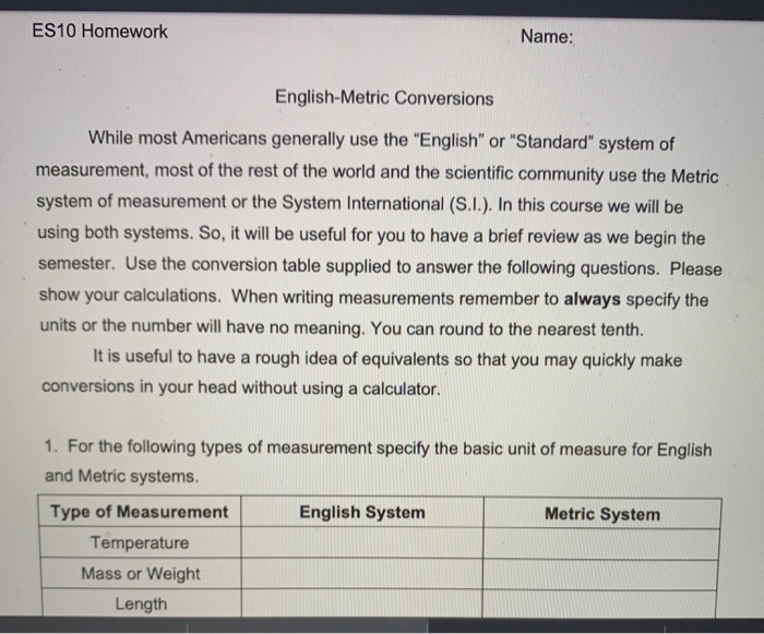 Metric conversion worksheet with answers picture