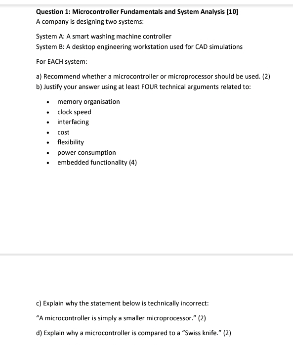 Solved Question 1: Microcontroller Fundamentals and System | Chegg.com