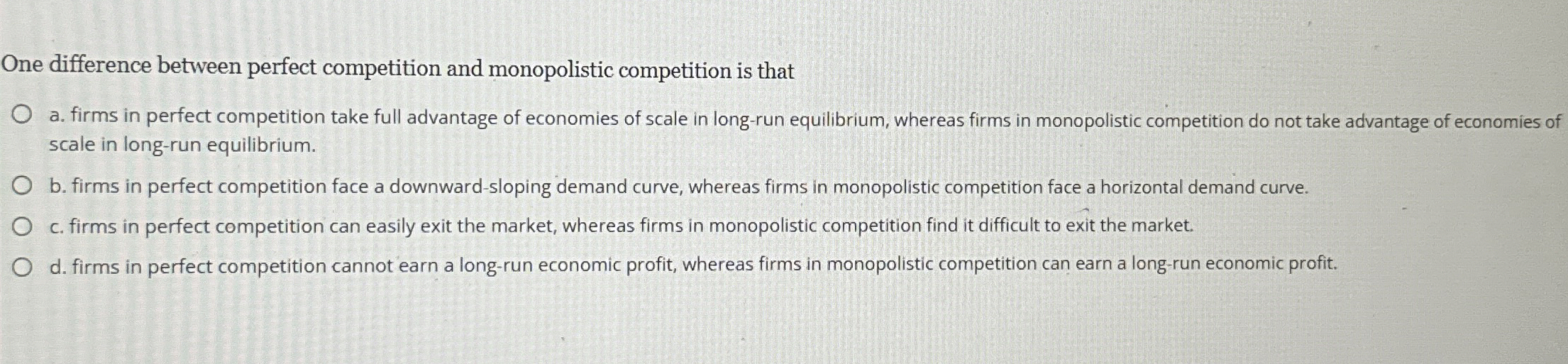 Solved One difference between perfect competition and | Chegg.com