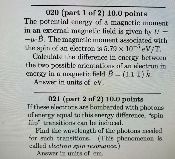 Solved 0 Part 1 Of 2 10 0 Points The Potential Ener Chegg Com