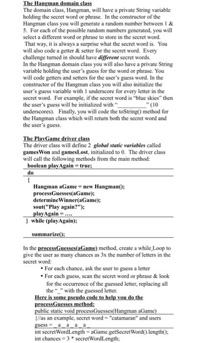 Solved The Hangman domain class The domain class, Hangman, | Chegg.com