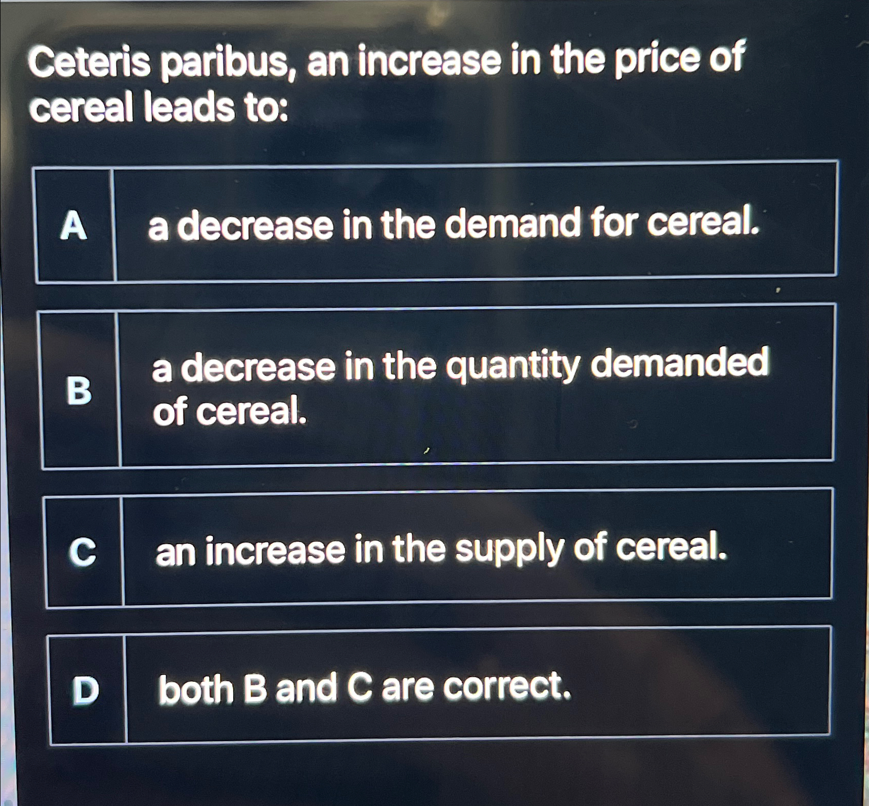 Solved Ceteris paribus, an increase in the price of cereal | Chegg.com