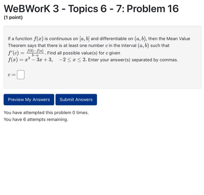 Solved WeBWorK 3 - Topics 6 - 7: Problem 16 (1 Point) If A | Chegg.com