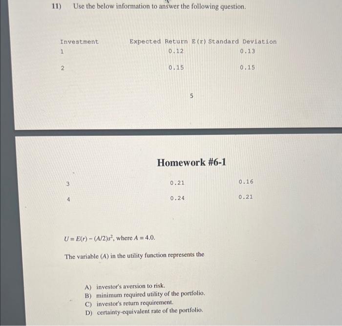 Solved 11) Use the below information to answer the following | Chegg.com