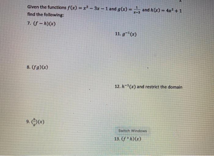 Solved Given The Functions F X X2 3x 1 And G X And