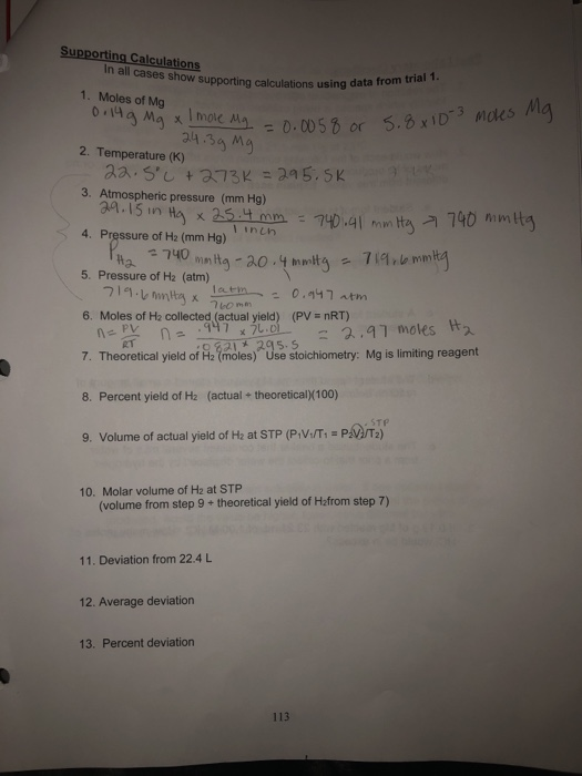 Solved Lab 11 The Reaction of Magnesium with Hydrochloric
