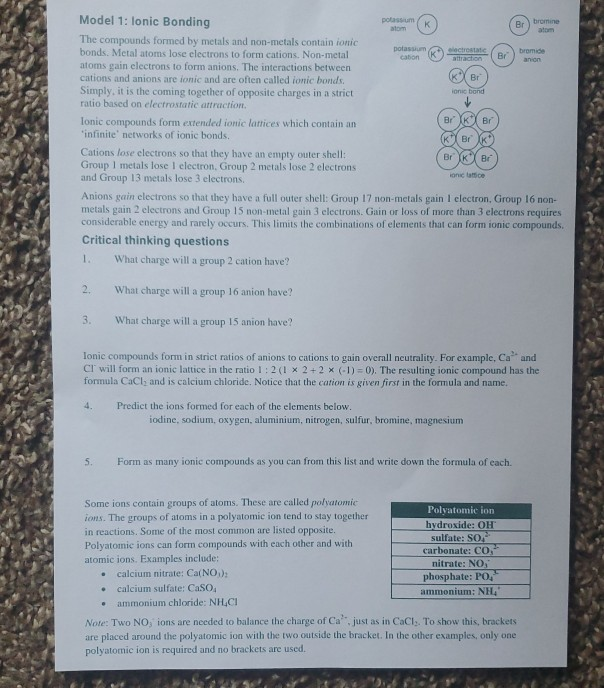 Solved bromine potassium calon attraction bromide anion IK