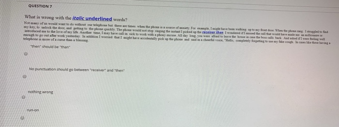 Solved QUESTION 7 N What Is Wrong With The Italic Underlined Chegg