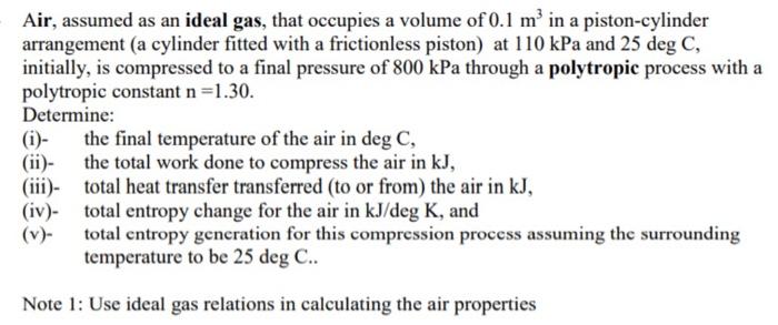 Solved Air, assumed as an ideal gas, that occupies a volume | Chegg.com