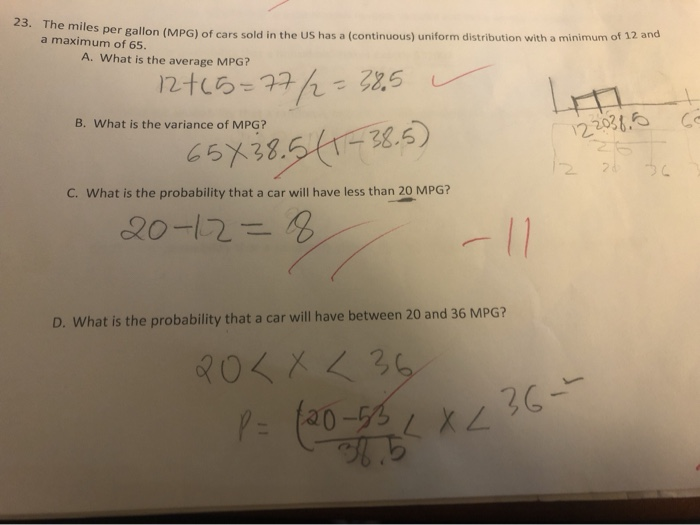 Solved 23 The Miles Per Gallon Mpg Of Cars Sold Es Per Chegg Com