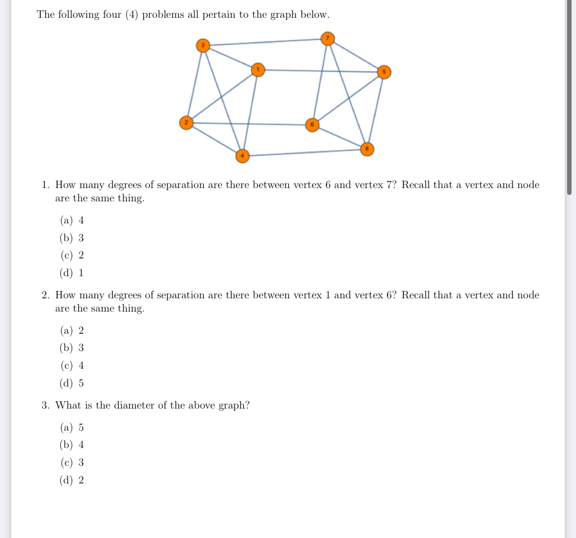 Solved The following four (4) ﻿problems all pertain to the | Chegg.com