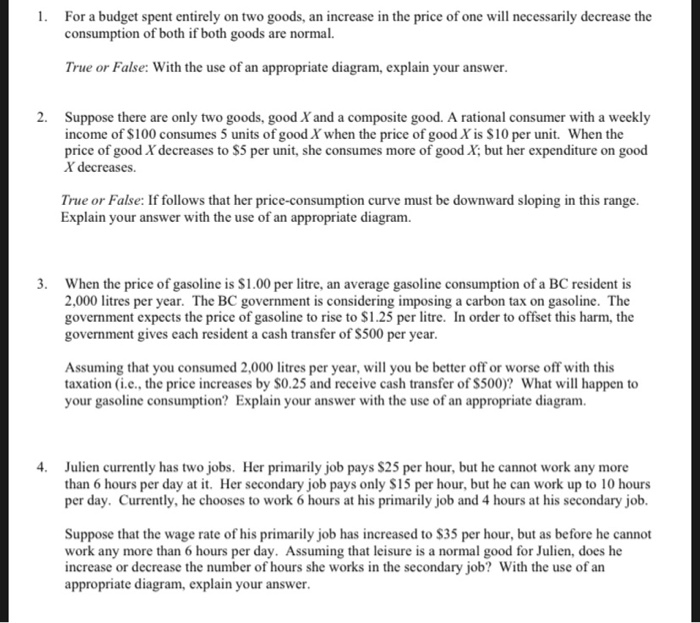 solved in order to decrease spending in the economy, a... Solved 1. For a budget spent entirely on two goods, an | Chegg.com