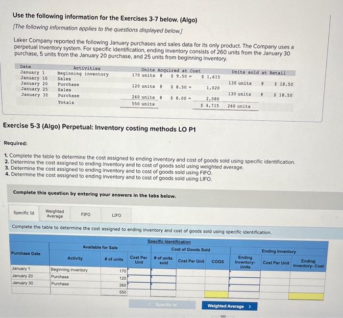 Solved Use the following information for the Exercises 3-7 | Chegg.com