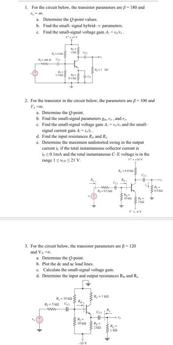 1. For the circuit below, the transistor parameters | Chegg.com