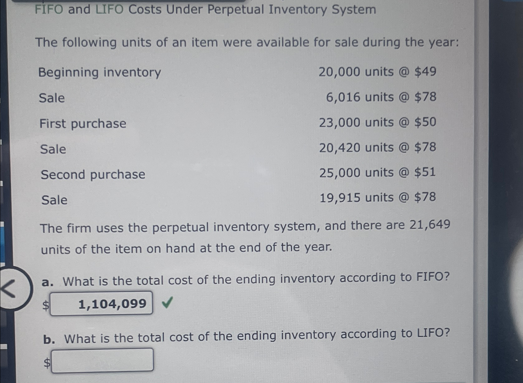 Solved FIFO and LIFO Costs Under Perpetual Inventory | Chegg.com