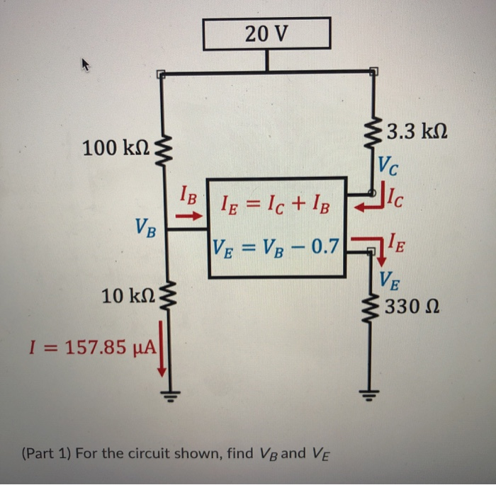 Solved 20 V 100 K.12 3.3 K 12 VC IB Le = Ic + IB Ic VB Ve = | Chegg.com