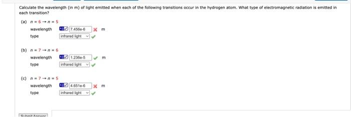 Solved Calculate the wavelength (in m ) of light emitted | Chegg.com