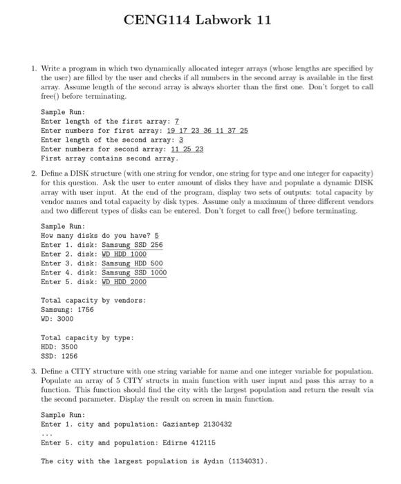 Solved 1. Write a program in which two dynamically allocated | Chegg.com