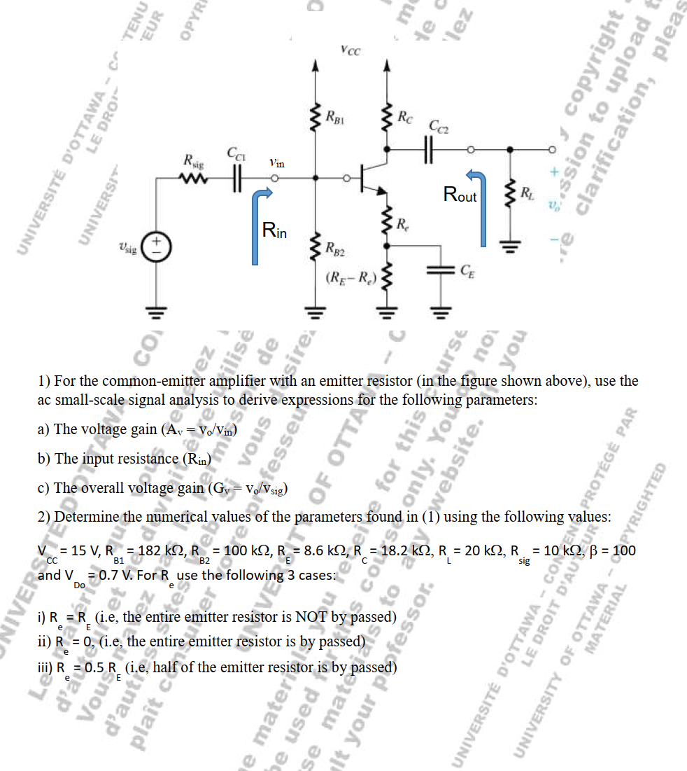 Solved For the common-emitter amplifier with an emitter | Chegg.com