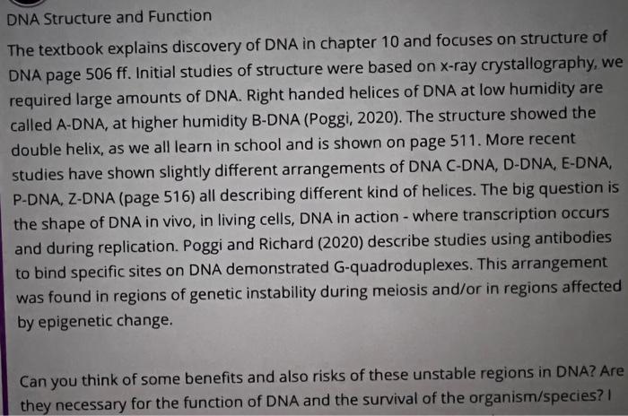 Solved DNA Structure and Function The textbook explains | Chegg.com