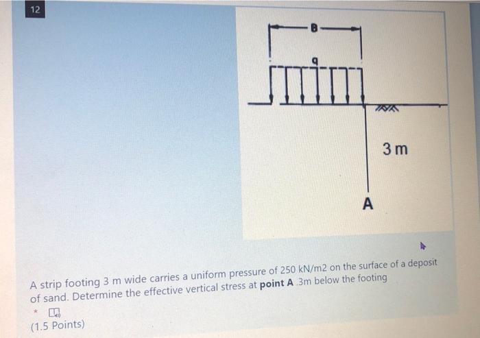 Solved 12 WA 3 M A A Strip Footing 3 M Wide Carries A | Chegg.com