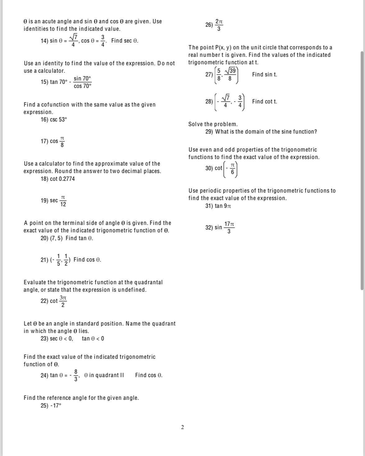 Solved θ ﻿is an acute angle and sinθ ﻿and cosθ ﻿are given. | Chegg.com