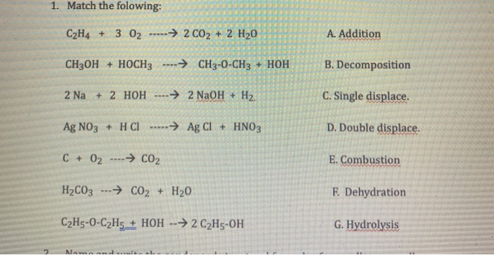 Solved 1. Match the folowing C2H4 3 02 2 CO2 2