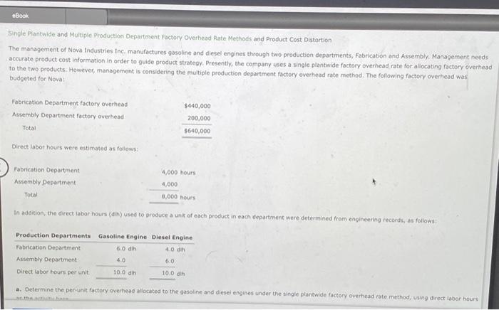 Solved Single Plantwide And Multiple Production Department | Chegg.com