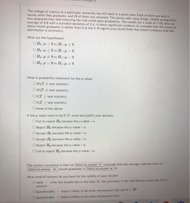 Solved The college of science at a particular university has | Chegg.com