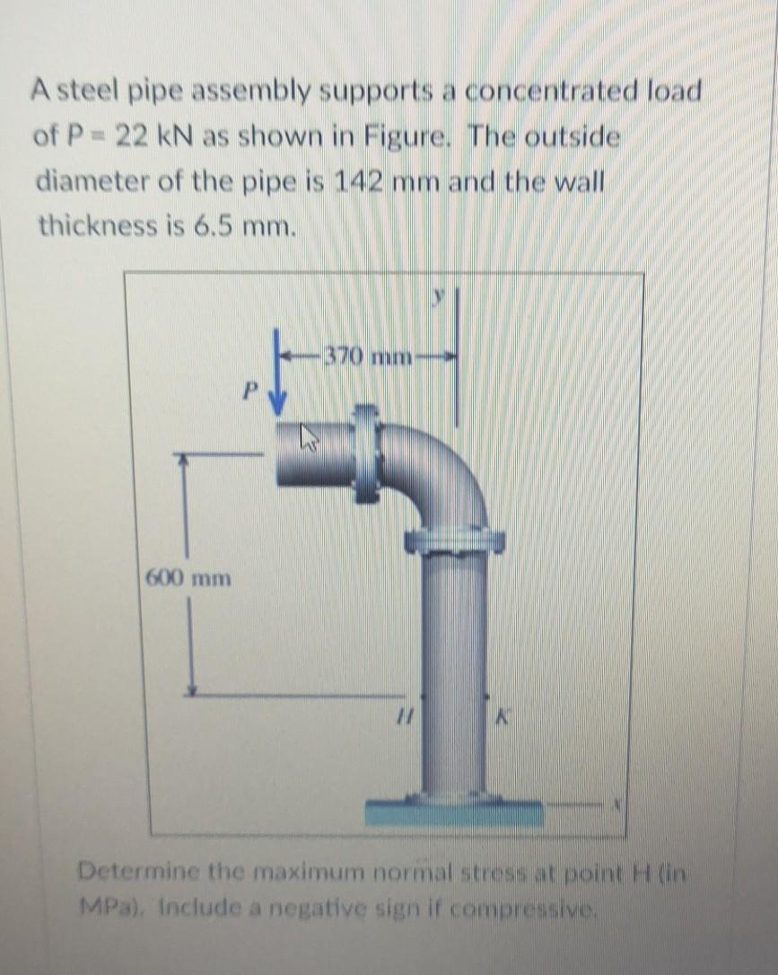 Solved A steel pipe assembly supports a concentrated load of | Chegg.com