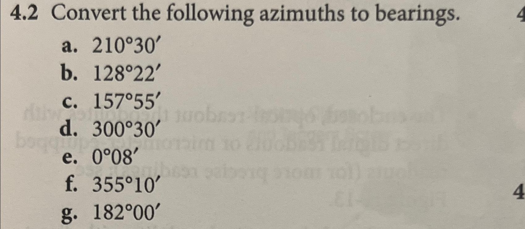 Solved 4.2 ﻿Convert the following azimuths to | Chegg.com