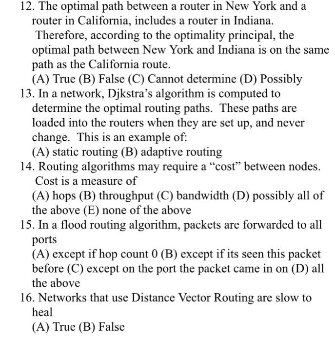 Solved 12. The optimal path between a router in New York and | Chegg.com