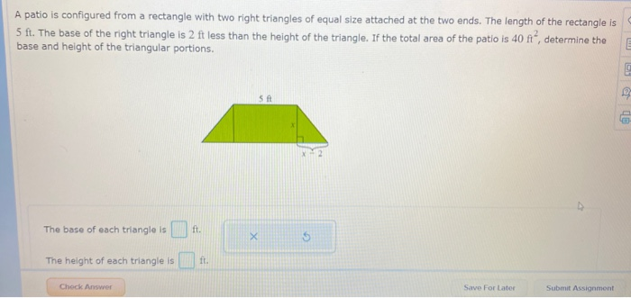 Solved A patio is configured from a rectangle with two right | Chegg.com