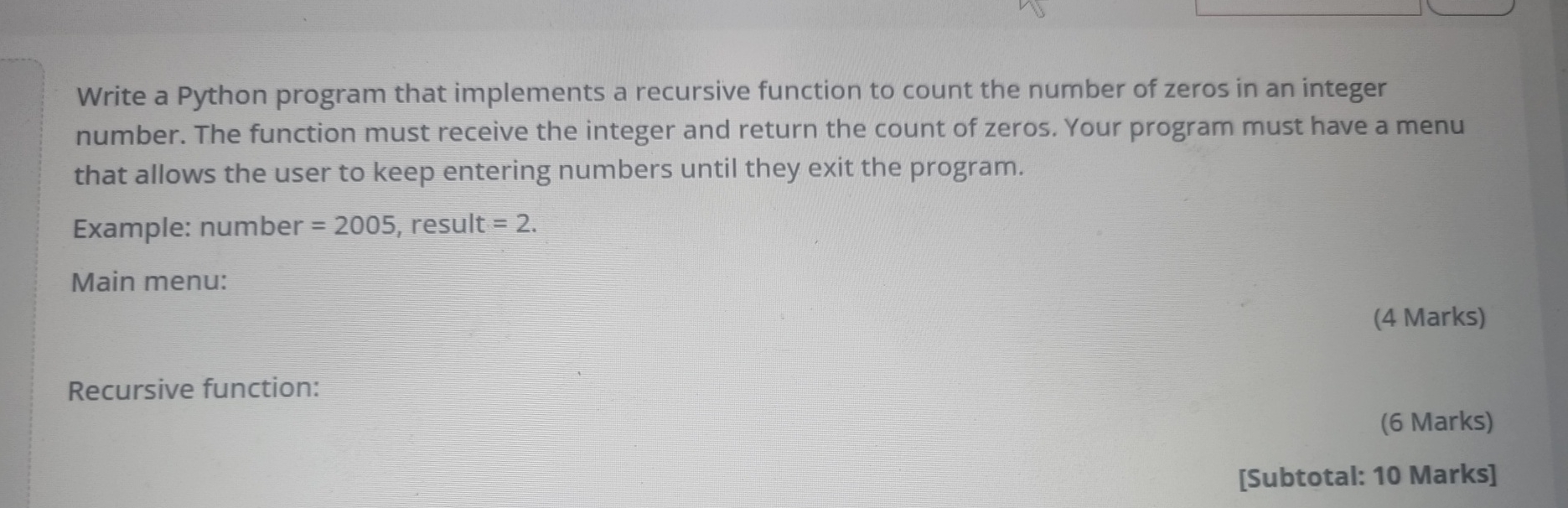 Solved Write a Python program that implements a recursive | Chegg.com