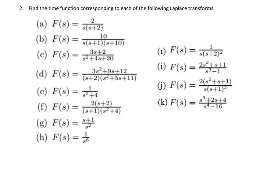 Solved 2. Find the time function corresponding to each of | Chegg.com