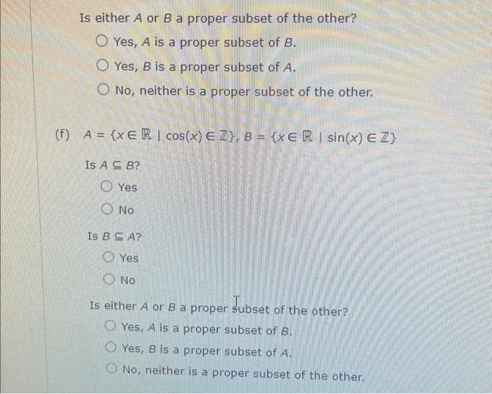 Solved A={{1,2},{2,3}},B={1,2,3} Is A⊆B ? Yes No Is B⊆A ? | Chegg.com