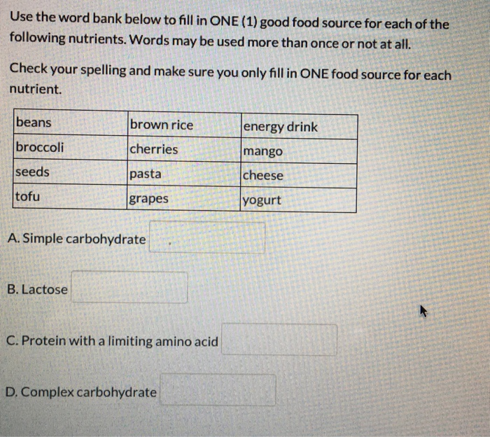 solved-use-the-word-bank-below-to-fill-in-one-1-good-food-chegg