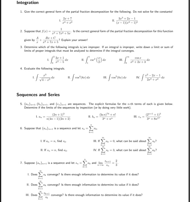 Solved Integration 1. Give the correct general form of the | Chegg.com