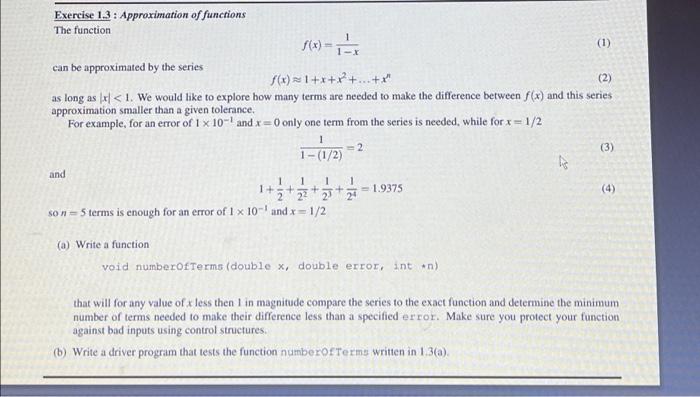 Solved Exercise 13 : Approximation of functions The function | Chegg.com