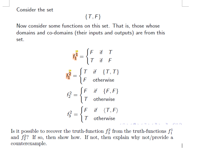 Solved Consider the set{T, ﻿F}Now consider some functions on | Chegg.com