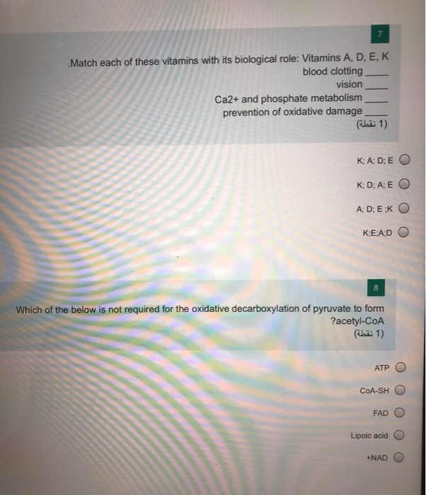 Solved 7 .Match each of these vitamins with its biological