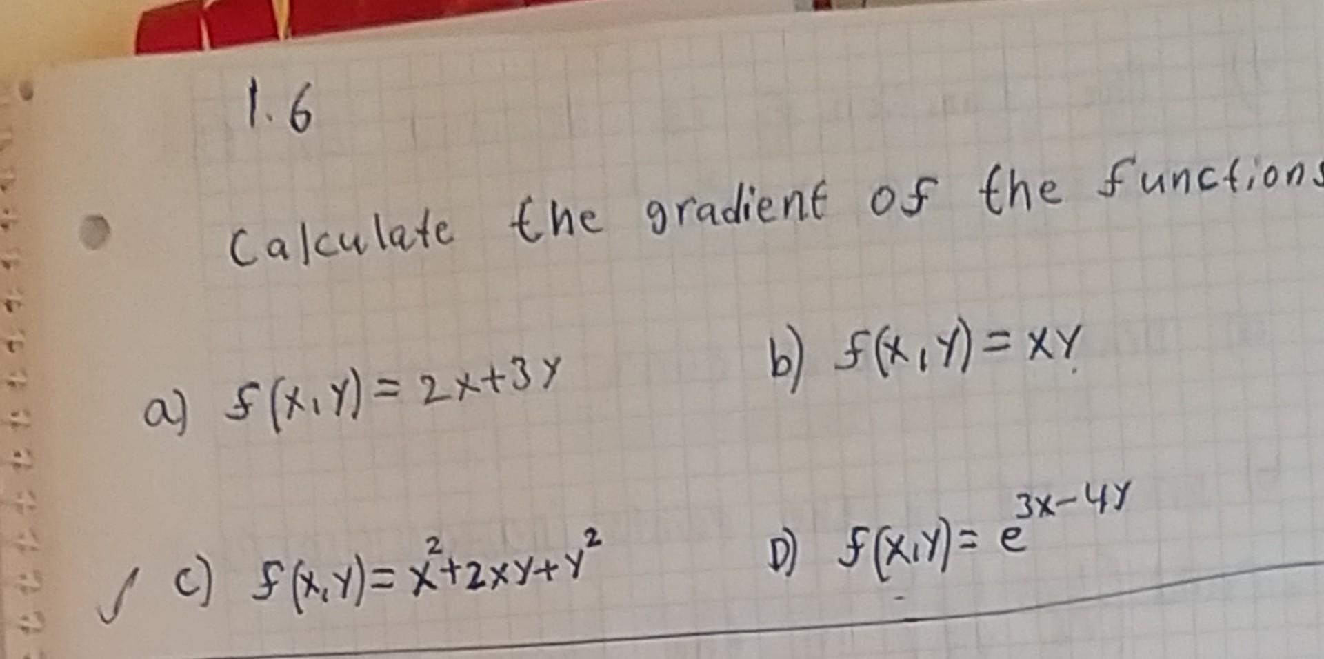 find the gradient of the function f(x y)