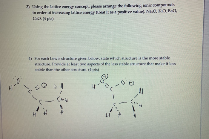 Solved 3) Using the lattice energy concept, please arrange | Chegg.com