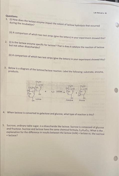 Lab Worksheet: Errymes Part: Specificity of Lacto | Chegg.com