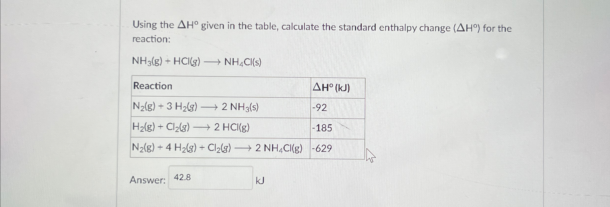 Solved Using the ΔH° ﻿given in the table, calculate the | Chegg.com
