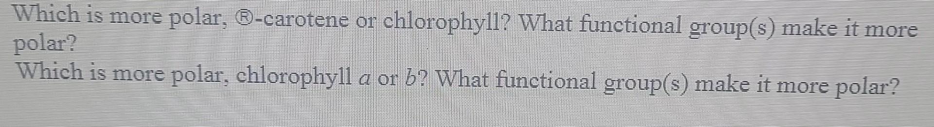 Solved Which Is More Polar, Ⓒ-carotene Or Chlorophyll? What 