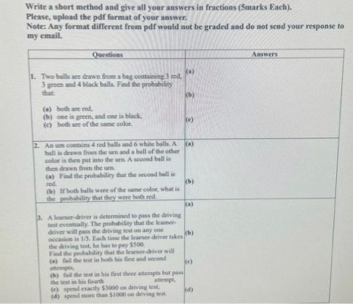Solved Write a short method and give all your answers in | Chegg.com