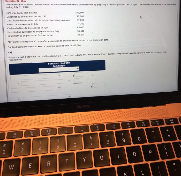 Solved Exercise 2216 a The controller of Sunland Company