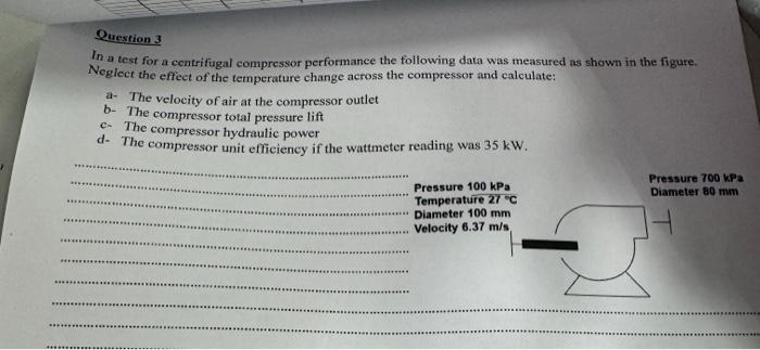Solved Question 3 In a test for a centrifugal compressor | Chegg.com