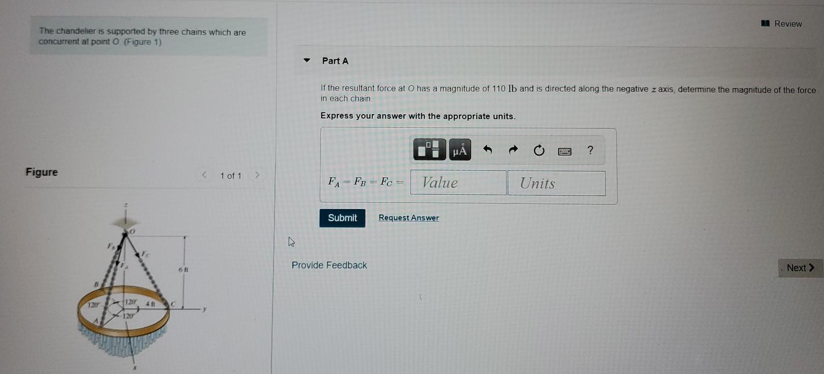 Solved Review The chandelier is supported by three chains | Chegg.com